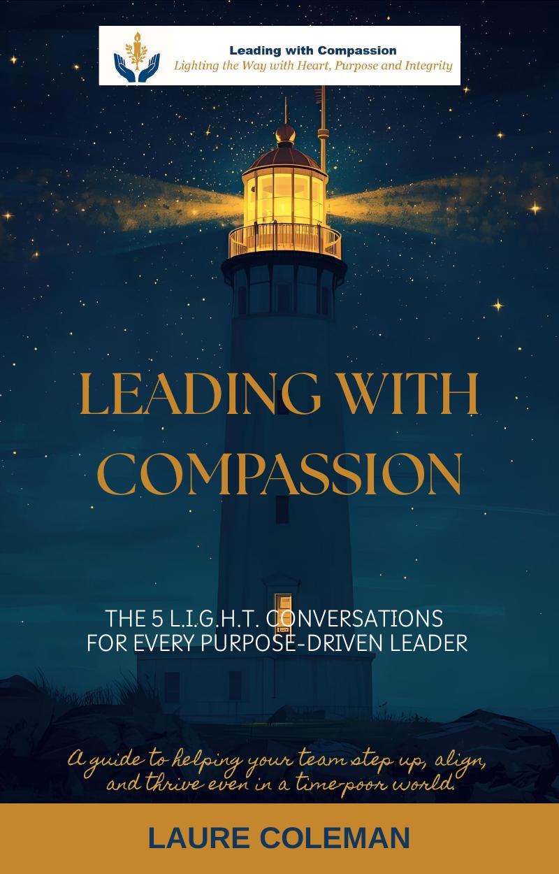 Leading with Compassion mini-book cover featuring a lighthouse at night